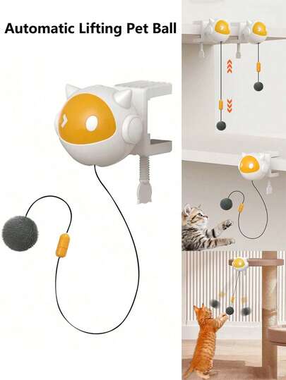 Automatic Lifting Pet Teaser Ball Interactive Cat Toys For Indoor Cats Self Play Moving Smart Kitten Toy For Small & Medium Kitty Pet Toys Pet Supplies Dog Dog Things Cat Toys Cat Necessities Cat Accessories Cat Stuff Puppy Keep Birthday Puppy Keep Game Dog Stuff Puppy Keep Cat Dog Toys Dog Accessories Puppy Pet Cat (Need To Buy AAA Batteries By Yourself) White-Yellow
