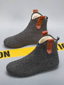 Men's Warm Fleece Casual Slippers, Indoor Loafers, Breathable, Soft Sole, Flat Shoes, Suitable For Couples, Indoor Home Slippers Men's Winter Snow Boots, Warm Thermal Lined, Non-Slip Sole, Suitable For Hiking, Outdoor Walking, Casual Versatile - Grey - View 2