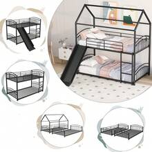 MERAX Twin Over Twin Metal Bunk Bed With Slide,Kids House Bed Black - 亮黑色 - 查看 3