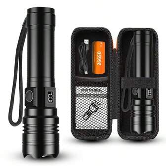 1 pieza Linterna de emergencia LED, Luz estroboscópica con zoom ajustable y pantalla de energía, Carga rápida Tipo-C, Adecuada para interiores y exteriores, Gran regalo para Navidad, Acción de Gracias, Vuelta al colegio, Halloween