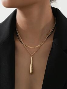 2pcs Minimalist Water Drop Pendant Necklace Set For Women, Layered Wear