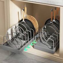 1个厨房橱柜锅盖收纳架，可拉出式8槽可调节锅具烘焙用具收纳架 - 彩色 - 查看 5