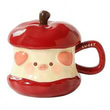 1pc Cute Apple Air Conditioning Figurine Mug, Household Water Cup, Thermal Ceramic Cup, Valentine's Day Gift - White - View 2