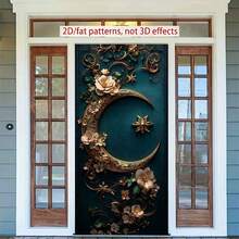 2Dflat, Polyester Ramadan Door Banner 1pc Exquisite Golden Crescent Moon Adorned With Flowers On A Teal Background Eid Al-Fitr Photo Props And Supplies, Suitable For Muslim Ramadan And Eid Al-Adha Celebrations, Islamic-Themed Holiday Decorations - 1pcs - View 10