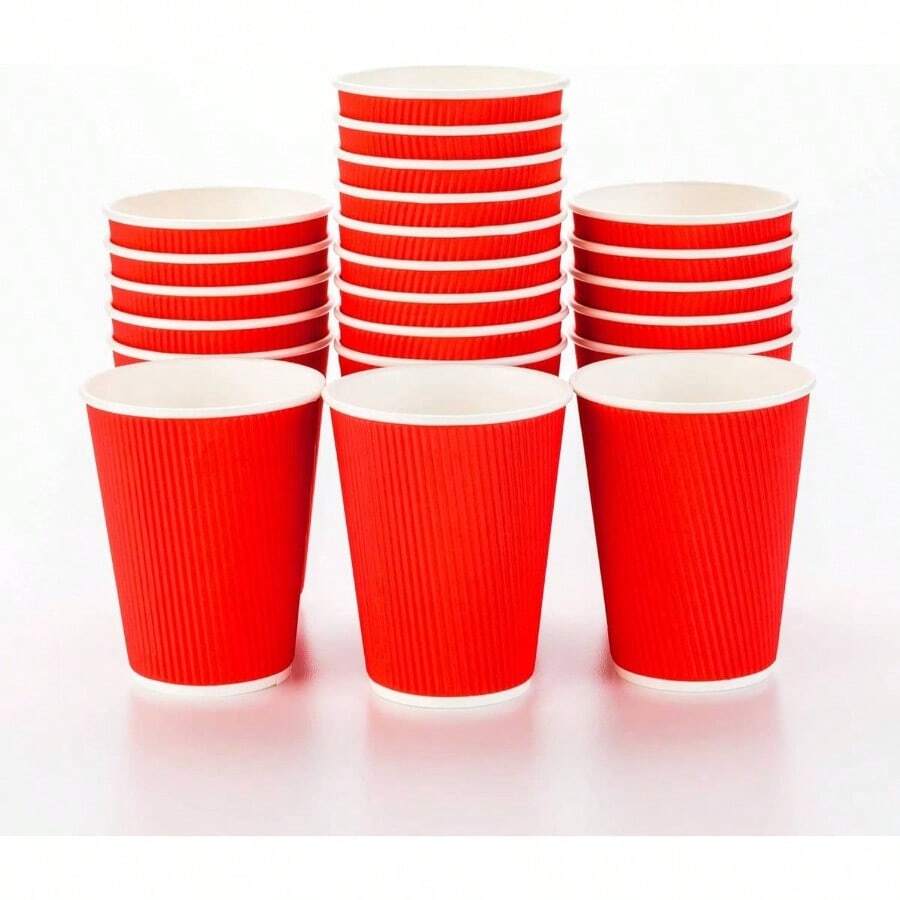 25 - CT Disposable Hot Beverage Cups with Ripple Wall Design, Black, 4 oz - Rojo + 354,88ml - Ver 1