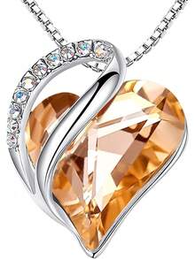 Collar con dije de corazón infinito con cristales de piedra natal para 12 meses, joyería regalos para mujer, tono plateado, 18 + 2 pulgadas - 13c-Protección-vidrio Negro - Ver 7
