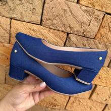 Women's Low Heel Chunky Heel Dress Shoe Comfortable Denim - Màu xanh lam - Xem 3