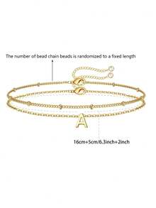 2pcs Elegant Initial Letter Charm Gold Bracelet, A-Z Personalized 26 Letters Combination Gold Chain Bracelets, Fashion Jewelry Gift For Women - Gold - View 5