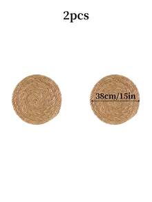 6pcs Set Woven Placemats, 12-Inch Round Rattan Placemats, Handmade Natural Water Hyacinth Woven Placemats, Farmhouse Style Woven Placemats, Country Woven Willow Placemats, Suitable For Dining Table, Home, Wedding - Multicolor - View 23