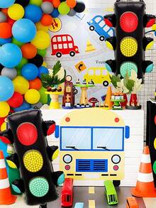 1/2pcs Traffic Light Balloons, Red & Green Light Shaped, Suitable For Theme Party Decoration, Racing Birthday Decoration, Traffic Theme, City Landscape Props, Racing Birthday Party Decoration, Car Party Supplies - Multicolor - View 3