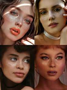 6/3/1pcs Shiny Freckle Silver Glitter Freckle Stickers, Women Shiny Freckle Face Stickers, Waterproof, Suitable For Dance, Music Party Makeup - Nhiều màu - Xem 4
