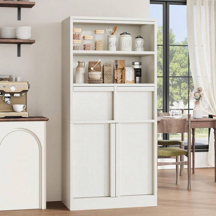 CuisinSmart 51" Tall Bathroom Cabinet With Doors & Drawers, Freestanding Floor Storage Organizer For Bathroom, Kitchen, Living Room, Pantry Closet Multifunctional Cabinet - White - View 1