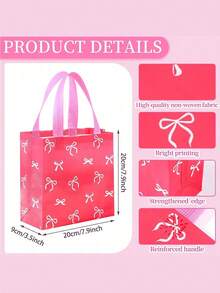 1/3/6pcs Cute Bow Gift Bag, Non-Woven Waterproof And Durable Material, Foldable And Portable Design For Easy Storage, Suitable For Valentine's Day Gifts, Holiday Parties, Birthday Surprises And Shopping, Pink Romantic Style Handle Bag Adds More Atmosphere To Gift Giving, Practical And Reusable - Multicolor - View 6