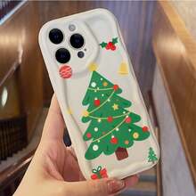 Apple 16 15 14 13 12 11 Pro Max fundas de teléfono, fundas impresas, marca de influencers de moda, patrón de onda de crema, último árbol de navidad regalo de navidad, accesorios para móviles, diseño de moda, fundas de protección de moda, fundas duraderas, compradores de regalos, amantes de la moda - Blanco - Ver 3