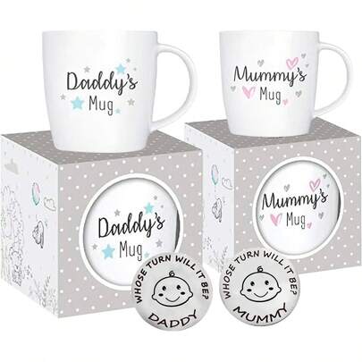 New Parents Set Of 2 Mummy And Daddy Mugs - Gifts For Mum And Dad - Christmas Decision Coin For Parents