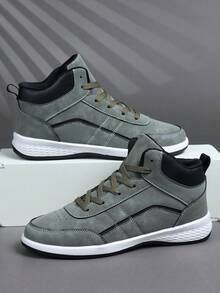 男士休闲运动鞋，系带软底平底舒适运动鞋，轻便高帮日常鞋 - 軍綠色 - 查看 5