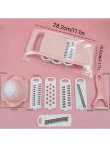 8-Piece Set, 5-In-1 Multi-Function Vegetable Slicer And Fruit Cutter, Manual Food Grinder, Vegetable Shredder, Potato Slicer, Home Kitchen Potato Chopper, Stainless Steel Material, Not Charged, Convenient Kitchen Tool - Pink - View 14
