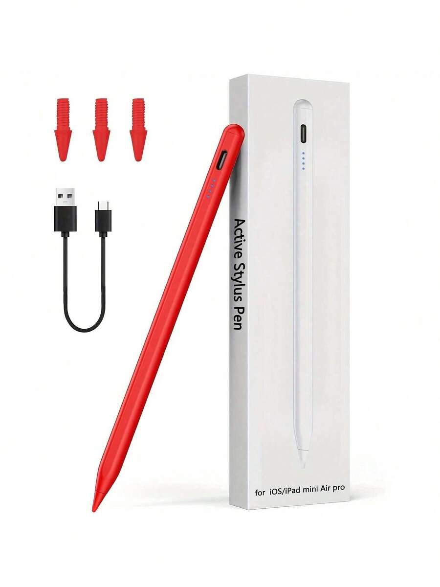 适用于苹果设备的触控笔，带 LED 电源指示灯、防误触功能，支持触控，兼容 2018-2025 款 iPad，是送给母亲、家人、朋友、孩子、生日或节日的理想礼物。 - 紅色 - 查看 1