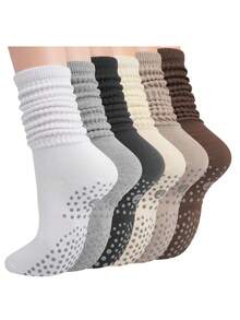 女士防滑普拉提袜，瑜伽宽松袜，带防滑设计，适合芭蕾杆训练，医院长款褶皱拖鞋袜 - 女士礼物