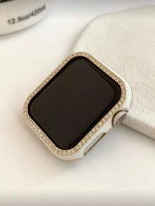 1PC White Shiny Rhinestone Decor Hollowed Out Case Flashing Anti-Fall Laser Engraving Bumper Cover, For Apple Watch Case 40/41/42/44/45/46/49MM, For Apple Watch Series Ultra/SE/10/9/8/7/6/5/4, Intelligent Watch Case Accessories - Hollow White + Gold - View 2