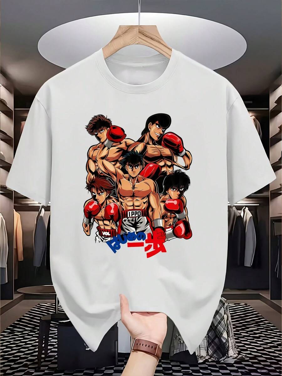 Men's 100% Cotton T-Shirt with Boxing Anime Graphic Print, Short Sleeve Round Neck Tee for Daily Wear, Machine Washable Regular Fit, Mexican Style |  Fashion | Comfortable - Blanco - Ver 1