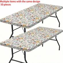 1pc Floral Print Elastic Edge Tablecloth - Washable Polyester Outdoor Cover, Suitable For Camping, Picnics And Garden Parties - Vibrant Design, Indoor/Outdoor Use, Picnic Tablecloth - Black - View 13