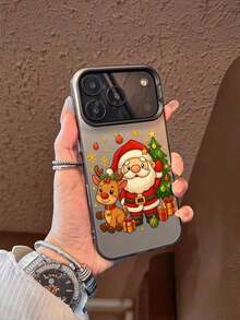 1pc Funda de Teléfono de TPU de Cobertura Completa a Prueba de Golpes con Borde Suave, Santa Claus de Dibujos Animados con Renos, Árbol de Navidad, Regalos, Copos de Nieve para Navidad, Compatible con iPhone 17/16/15/14/13/12/11/Plus/Pro/Promax/Air, Galaxy S25/S24/S23/S22/S21/FE/Plus/Ultra, Interesante Puzzle Impermeable a Prueba de Golpes, Resistente a Arañazos, Funda de Teléfono de Estilo Navideño, Regalo de Navidad Perfecto - Negro - Ver 1