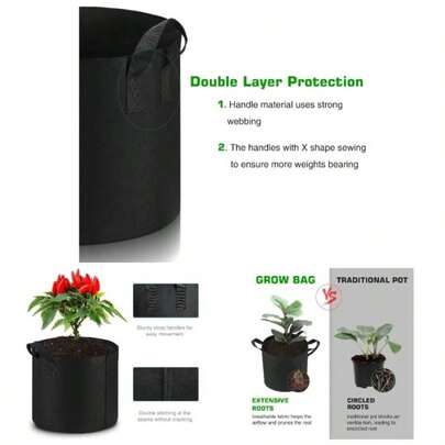 - Paquete de 12 bolsas de cultivo de 3 galones, macetas de tela no tejida gruesas resistentes con asas duraderas