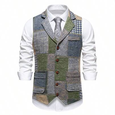 New Retro Patchwork Lapel Men's Suit Vest