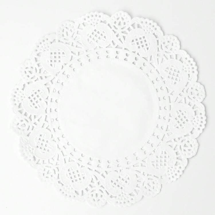 蕾丝吸油纸垫，蛋糕专用纸垫，油炸烘焙食品，厨房和家用圆形花形底纸（一包25小叠，一小盘4张） - 彩色 - 查看 4