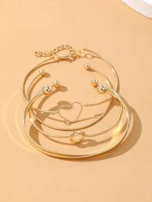 4pcs/Set Fashionable Zinc Alloy Heart & Knot Decor Bangle Women Daily Decoration - Yellow Gold - View 3