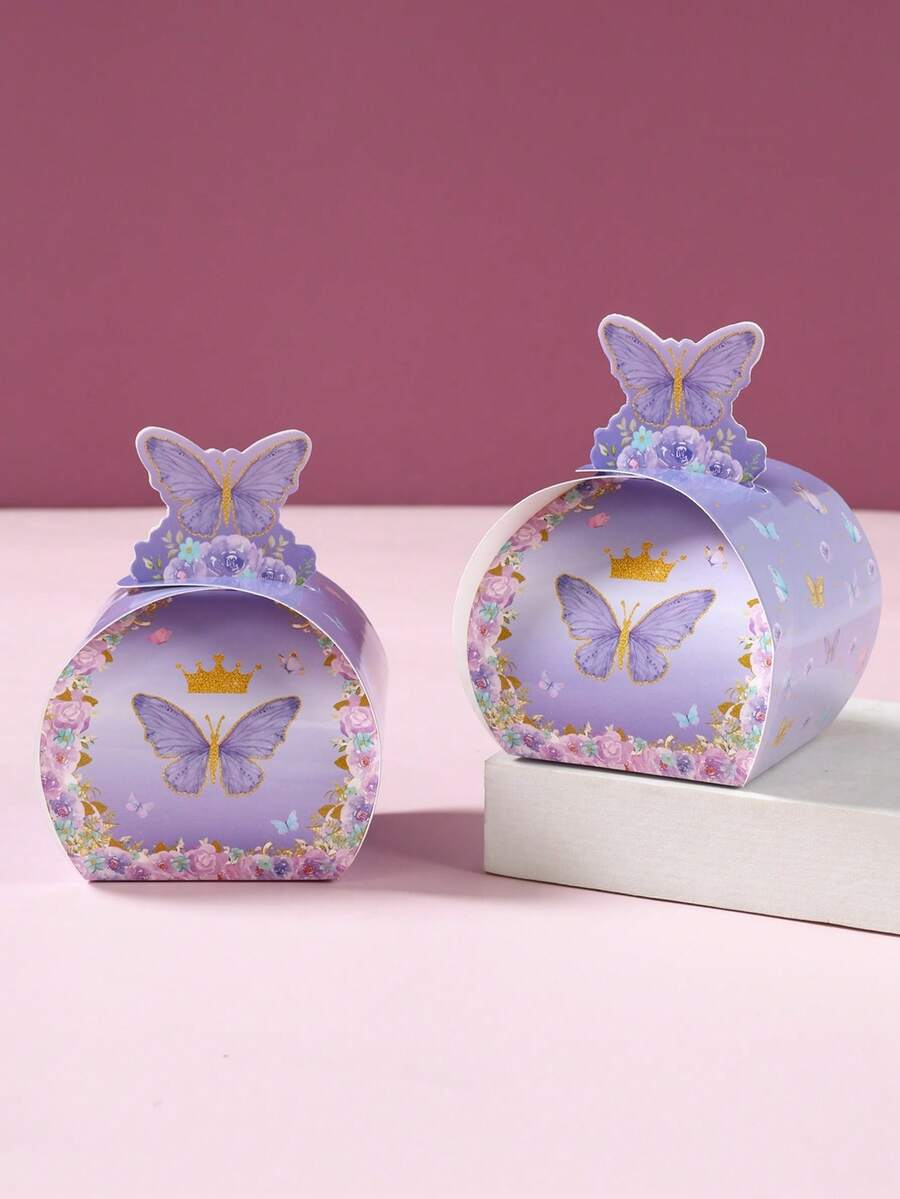 12pcs Purple Butterfly Floral Paper Gift Boxes, Butterfly Theme Birthday Treat Gift Cookie Goodie Packaging Boxes, Purple Butterfly Birthday Wedding Babyshower Party Gift Wrap Boxes, Party Favors Bags, Butterfly Party Gift Wrapping Supplies, Babyshower Decor, Wedding Favors Decor, Gender Reveal Decor, Butterfly Party Decor, Butterfly Birthday Party Supplies, Butterfly Birthday Party Gifts Favor - Purple Butterfly - View 1