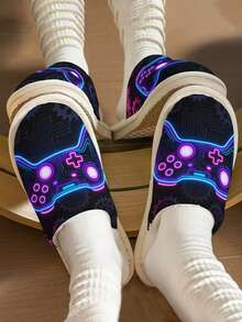 Pantuflas con diseño de control de videojuego, pantuflas de dormitorio cómodas, pantuflas ligeras para la casa, pantuflas casuales para interiores, pantuflas de mujer para la casa, pantuflas para parejas, pantuflas de moda - Negro - Ver 6
