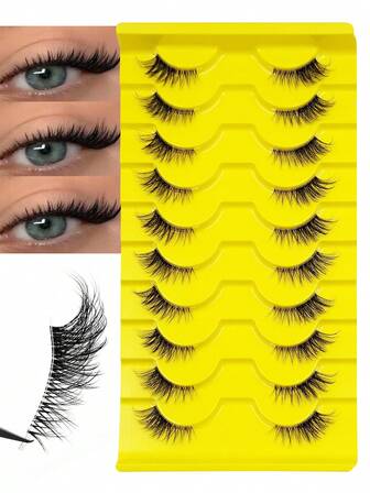 10 pares de pestañas postizas de ojo de gato de media altura, esponjosas, ligeras y suaves, naturales, adecuadas para fiestas de vacaciones, regalos navideños y maquillaje de ojos de estilo diario