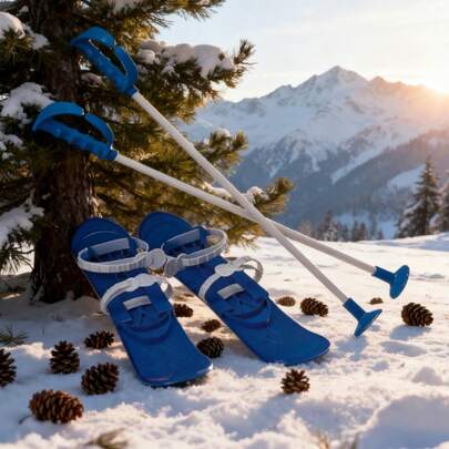 Juego de esquí para exteriores en invierno, que incluye bastones de esquí, colores aleatorios (talla de zapato 23-28)