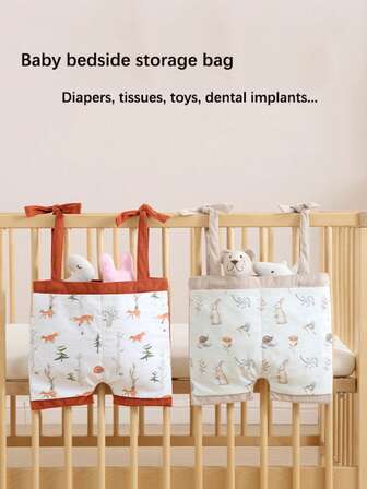 1pc Autumn Sky New Corduroy Fabric Baby Crib Storage Hanging Bag, Bedside Hanging Basket, Bed Rail Hanging Basket, Combination Bed Storage Bag, Dorm Storage Bag, Universal Baby Stroller Storage Hanging Bag, Diaper Storage