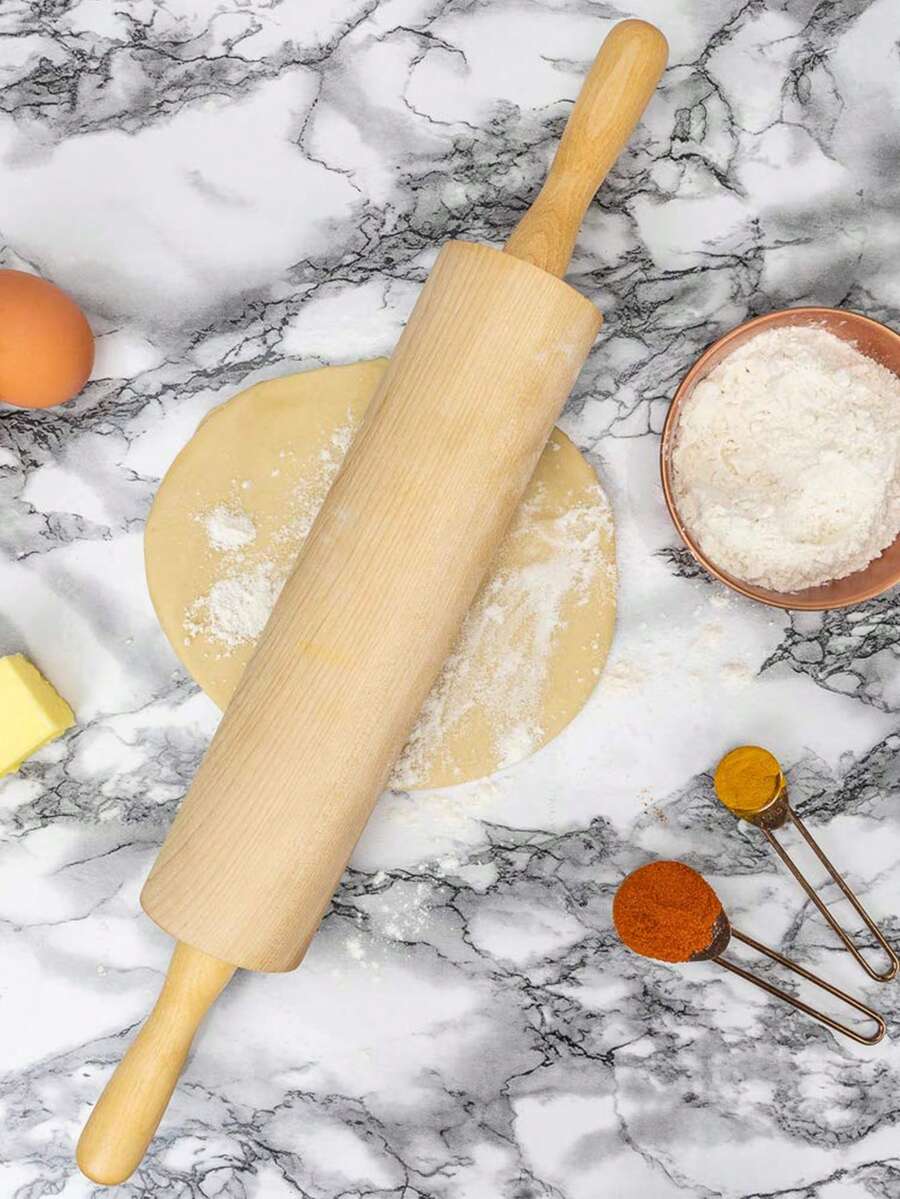 Rodillo de Madera de Haya 25cm con Asas Giratorias Ergonómicas para Masa de Pizza, Pan, Pasteles y Galletas - Multicolor - Ver 1