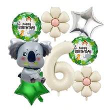 8pcs Koala Foil Balloons - Cute Sitting Design, Cream-Colored Numbers 1-6 Balloon Set, With Green & Silver Stars, Beige Flowers, Round Balloons, Suitable For Birthday, Anniversary, Wedding, Valentine's Day Party Decor, Home Decoration, Atmosphere Setting - Beige - View 17