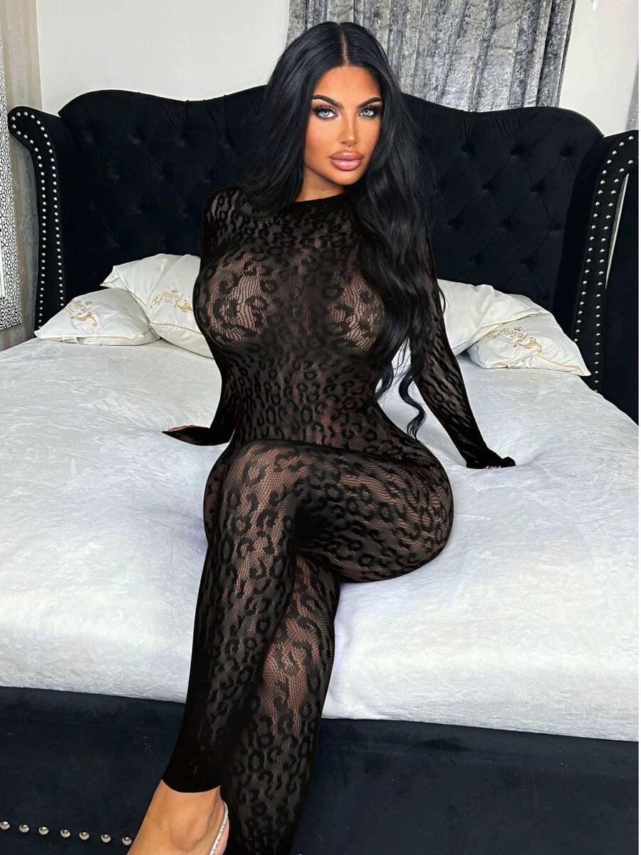 Hot Fix Sexy Lingerie With Camisole Jumpsuit, Jacquard Open Style Fun Online Clothing Bikini Cover-Up - Black - View 1