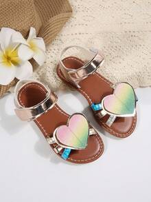 A Pair Of Children's Sandals 2026 Summer New Style, Fashionable And Versatile, Round-Toed Flat, Anti-Slip, Hook And Loop, Butterfly, Rainbow, Heart, Cute Beach Outerwear Sandals - Brown - View 2