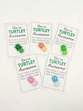 1/6/12pcs-"You Are Turtley Awesome" Little Turtle Lucky Card, Cheer Up Card With Mini Resin Turtle, Inspirational Gift For Family, Friends And Colleagues, Small Business Supplies, Thank You Card, Valentine's Day Birthday Decoration Greeting Card, Valentine's Day Gift Good Choice