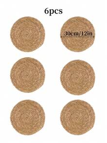 6pcs Set Woven Placemats, 12-Inch Round Rattan Placemats, Handmade Natural Water Hyacinth Woven Placemats, Farmhouse Style Woven Placemats, Country Woven Willow Placemats, Suitable For Dining Table, Home, Wedding - Multicolor - View 15