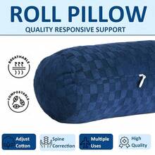 Health Cervical Neck Roll, Comfortable And Highly Resilient Bolster Pillows, Round Neck Pillows Support For Sleeping, Large Size Bolster Pillow For Bed, Legs, Back And Yoga (Checkerboard--Blue),Checkerboard--Blue - 棋盤格--藍色 - 查看 3