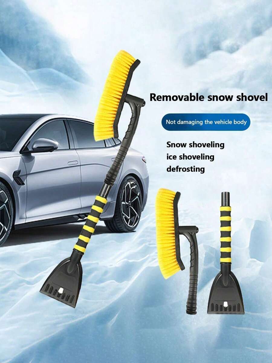 1pc Car Snow Shovel, Detachable Multi-Function Snow Brush, Ice Scraper, Winter Snow Removal Tool - Yellow - View 1