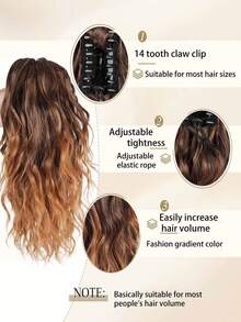 卷发马尾接发 14 英寸爪形抽绳马尾假发片 中棕色混合漂白金高马尾接发片 人造纤维 - 彩色 - 查看 6