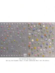 QIANJIKU 2片装春夏花卉浮雕美甲贴纸，5D立体美甲装饰贴，适用于亚克力指甲，女士及女孩美甲用品，节日礼物 - 彩色 - 查看 9