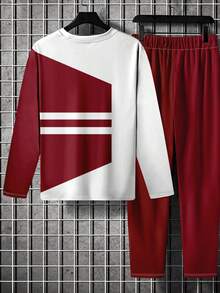Men's Fashionable Versatile Streetwear Casual Pullover Crew Neck T-Shirt And Drawstring Pants Set - Multicolor - View 4