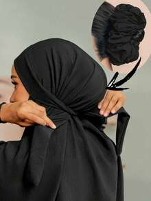 1pc Solid Color Chiffon Muslim Underscarf Lining Hijab Scrunchies - Black - View 9