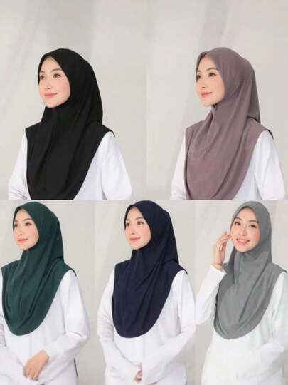 1pc Women's Solid Color Balaclava Ski Mask Neck Warmer Elastic Headband Turban, Breathable Comfortable Stretchy Wide-Brim Sweat-Absorbent Non-Slip Multifunctional Sports Headwear, Minimalist Fashion Scarf, Hood And Matching Headband In One, Easy To Wear And Go Out Stylishly