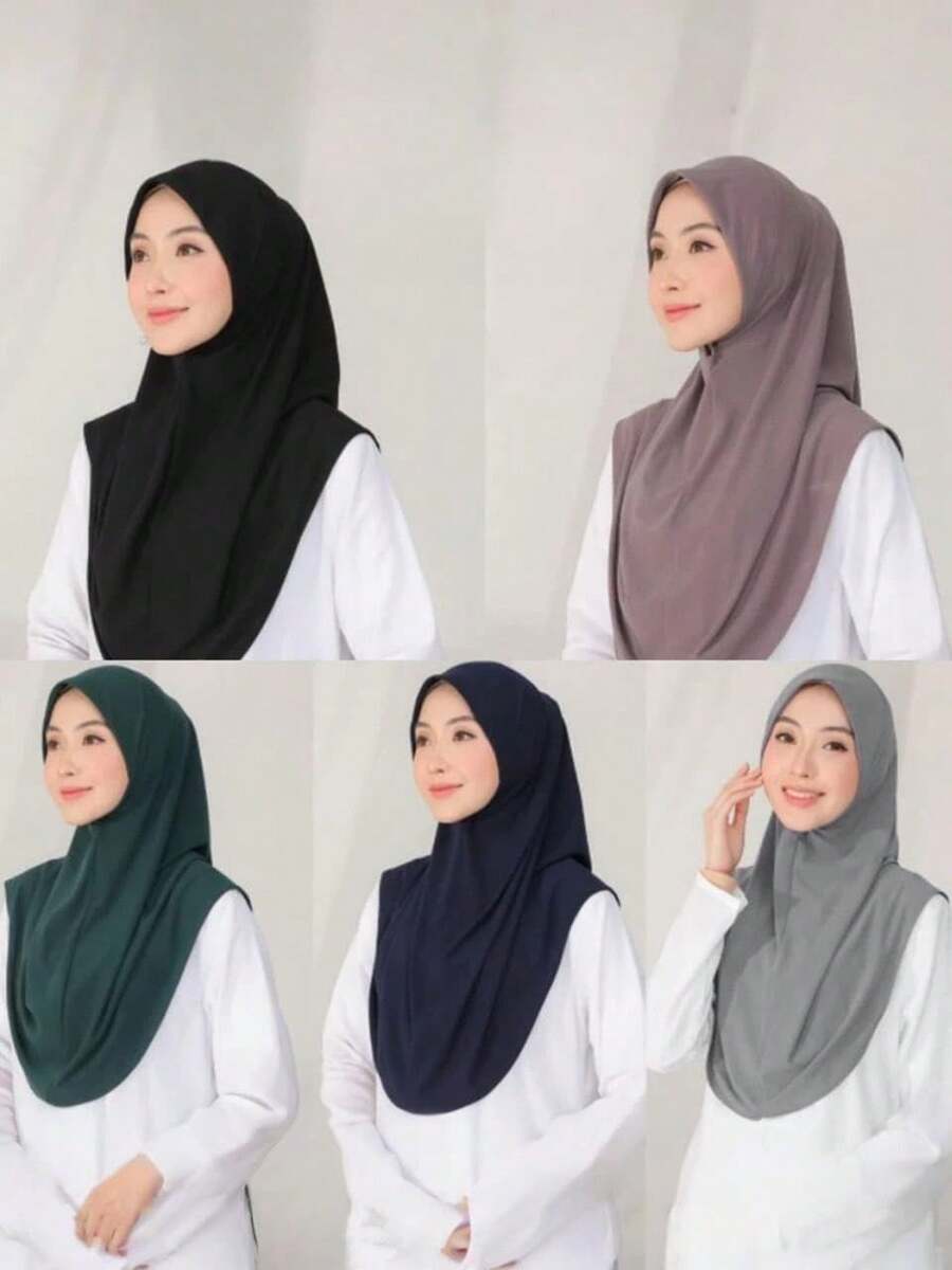 1pc Women's Solid Color Balaclava Ski Mask Neck Warmer Elastic Headband Turban, Breathable Comfortable Stretchy Wide-Brim Sweat-Absorbent Non-Slip Multifunctional Sports Headwear, Minimalist Fashion Scarf, Hood And Matching Headband In One, Easy To Wear And Go Out Stylishly - Black - View 1